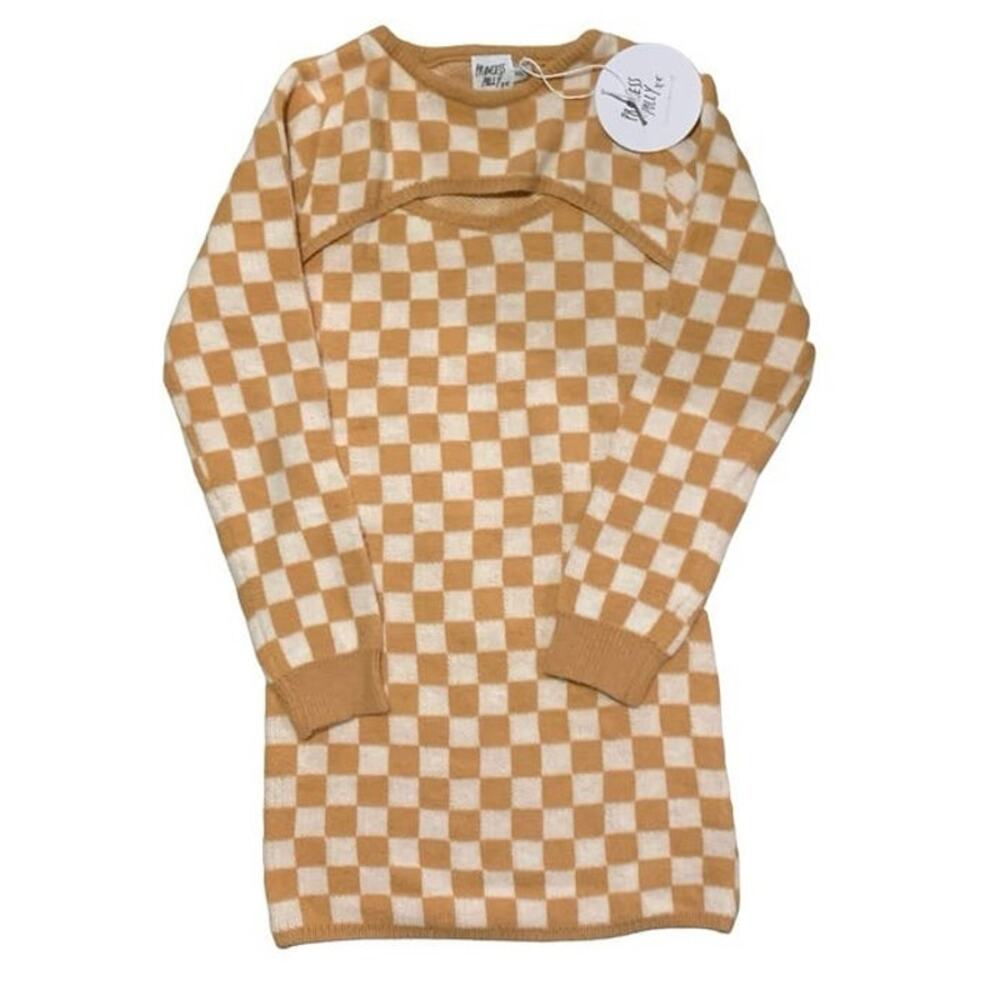 Princess Polly Dana Cut Out Knit Checkered Sweater Mini Dress, Size XS/S